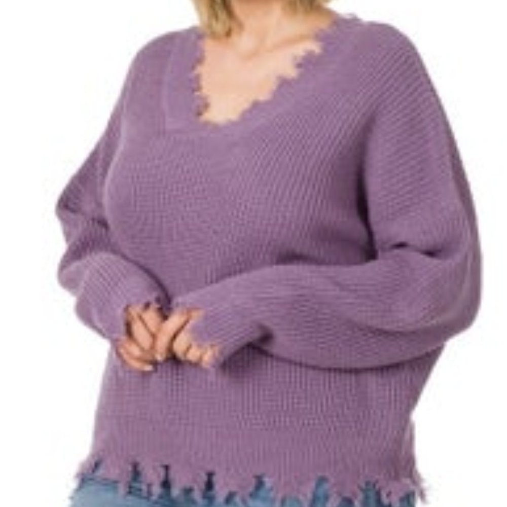 Distressed V-Neck Sweater